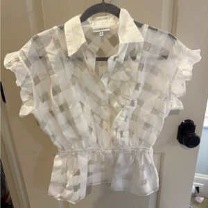Waverly Grey White Checkered Ruffle Blouse